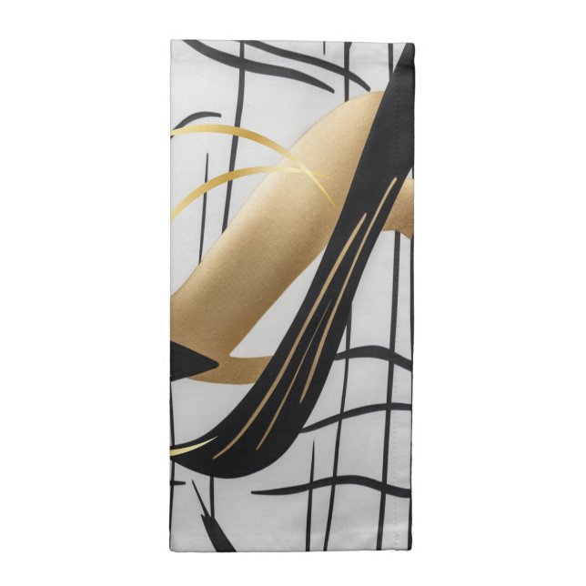 Luxury Black & Gold Abstract Line Napkins (Half Fold)
