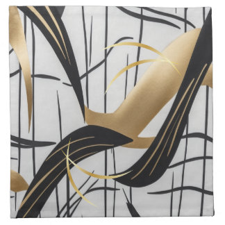 Luxury Black & Gold Abstract Line Napkins