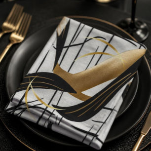 Luxury Black & Gold Abstract Line Napkins
