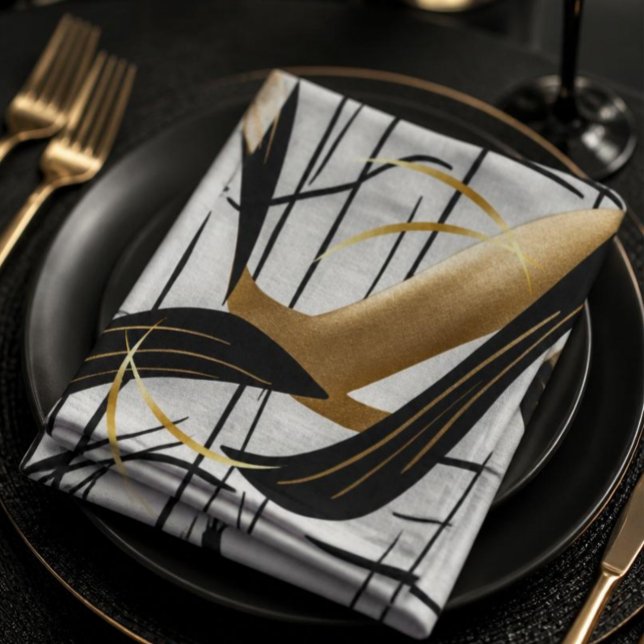 Luxury Black & Gold Abstract Line Napkins (Creator Uploaded)