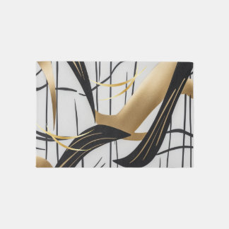 Luxury Black & Gold Abstract Line Rug