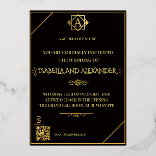 Luxury Black & Gold AR Wedding Suite - Interactive Foil Invitation