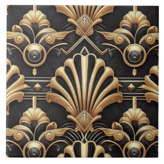 Luxury Black & Gold Art Deco Ceramic Tile