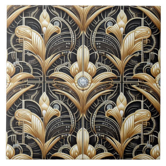 Luxury Black & Gold Art Deco Ceramic Tile