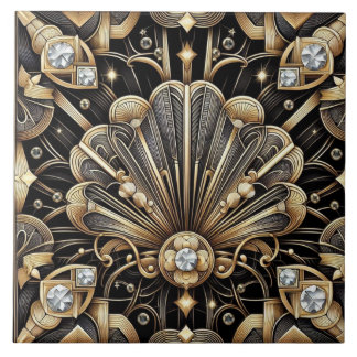 Luxury Black & Gold Art Deco Ceramic Tile
