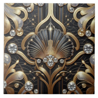 Luxury Black & Gold Art Deco Ceramic Tile