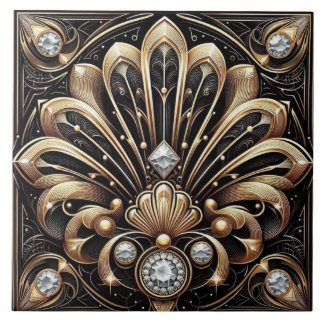 Luxury Black & Gold Art Deco Ceramic Tile