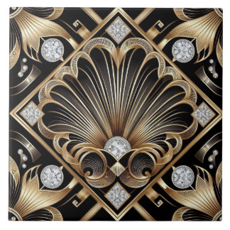 Luxury Black & Gold Art Deco Ceramic Tile