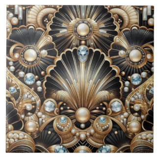 Luxury Black & Gold Art Deco Ceramic Tile