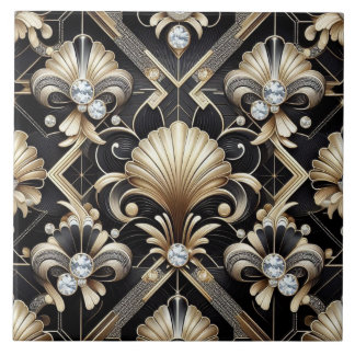Luxury Black & Gold Art Deco Ceramic Tile