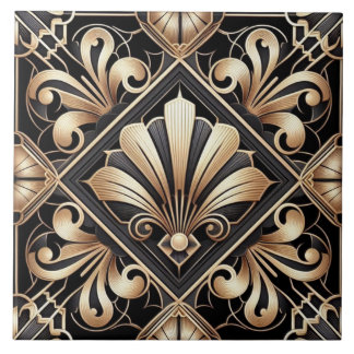 Luxury Black & Gold Art Deco Ceramic Tile