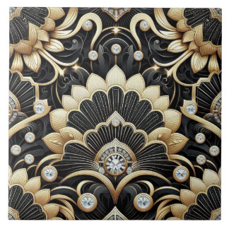 Luxury Black & Gold Art Deco Ceramic Tile