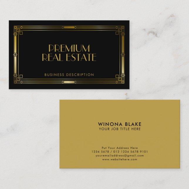 Luxury Black & Gold Art Deco Frame Business Card (Front/Back)