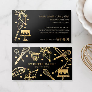 Luxury Black Gold Baking Utensil Bakery Bake Shop Foil Business Cards