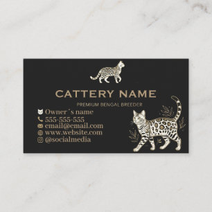 Luxury Black & Gold Bengal Cattery Customized Business Card