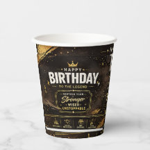 Luxury Black & Gold Birthday Paper Cup Design