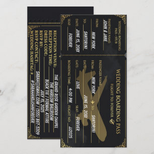 Luxury Black & Gold boarding pass save the date
