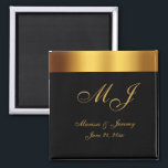 Luxury Black Gold Border Monogram Wedding Magnet<br><div class="desc">These elegant custom wedding favor magnets feature an elegant faux gold calligraphy script for your monogrammed initials,  names,  and wedding date to personalize on a simple black background with faux told border. Best of wishes for your wedding and marriage! Designed by Susan Coffey.</div>
