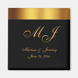 Luxury Black Gold Border Monogram Wedding Magnet