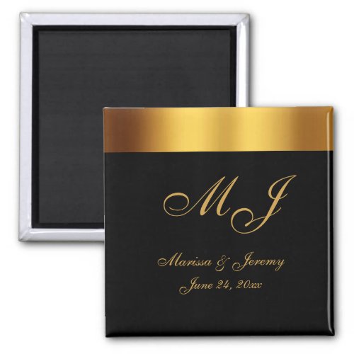 Luxury Black Gold Border Monogram Wedding Magnet