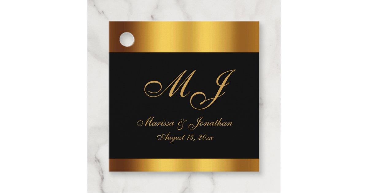 Luxury Black Gold Border Wedding Thank You Favor Tags | Zazzle