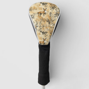 Luxury Black & Gold Botanical Fox Art (5) Golf Head Cover