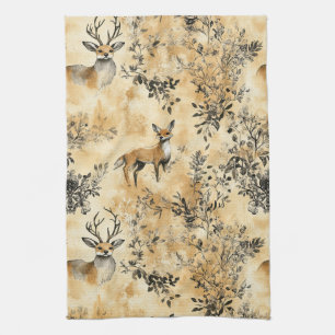 Luxury Black & Gold Botanical Fox Art (5) Kitchen Towel