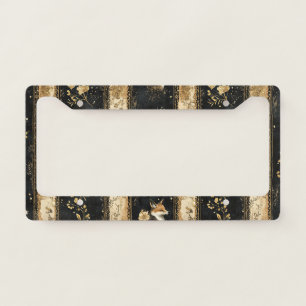 Luxury Black & Gold Botanical Fox Pattern (1) License Plate Frame