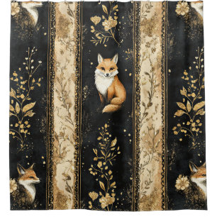 Luxury Black & Gold Botanical Fox Pattern (1) Shower Curtain