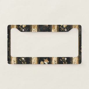 Luxury Black & Gold Botanical Fox Pattern License Plate Frame