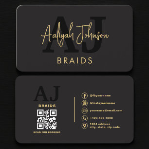 Luxury Black Gold Braids Hair Stylist Business Card