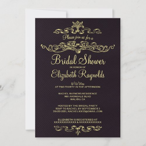 Luxury Black &amp; Gold Bridal Shower Invitations