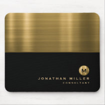 Luxury Black Gold Brushed Metal Monogram Mouse Pad