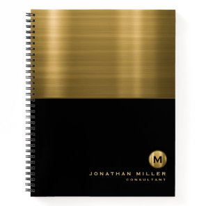 Luxury Black Gold Brushed Metal Monogram Notebook