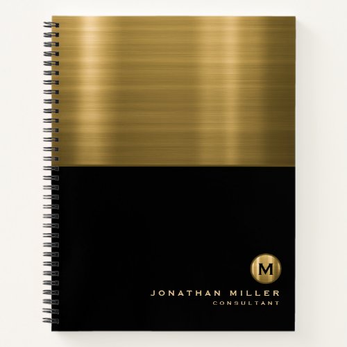 Luxury Black Gold Brushed Metal Monogram Notebook