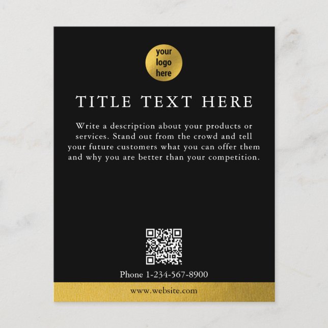 Luxury Black Gold Business Logo Marketing QR Code Flyer (Front)
