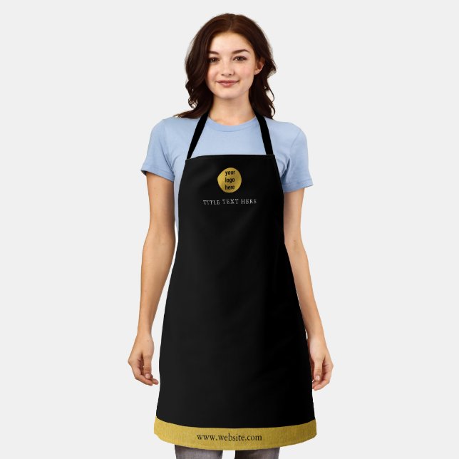 Luxury Black & Gold Business Logo Text Apron (Worn)