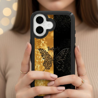 Luxury Black & Gold Butterfly Phone Case - Glitter