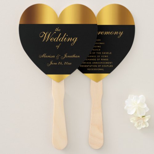 Luxury Black Gold Calligraphy Border Wedding Hand Fan