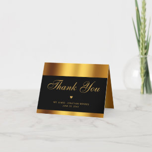 Luxury Black Gold Calligraphy Border Wedding Letterpress Thank You Card
