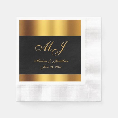 Luxury Black Gold Calligraphy Border Wedding Napkins