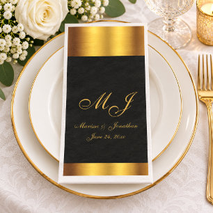 Luxury Black Gold Calligraphy Border Wedding Paper Guest Towels