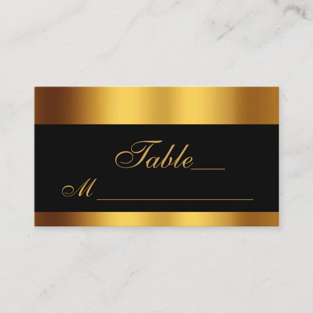 Luxury Black Gold Calligraphy Border Wedding Place Card (Front)