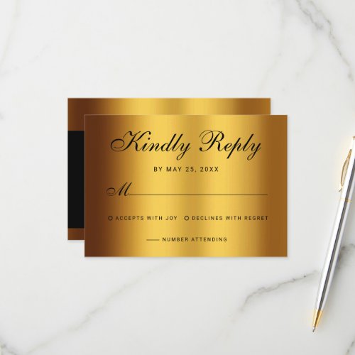 Luxury Black Gold Calligraphy Border Wedding RSVP Card