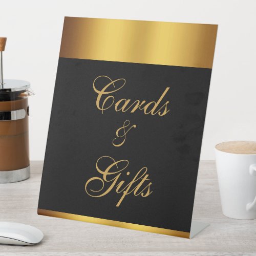 Luxury Black Gold Calligraphy Cards Gifts Wedding Pedestal Sign