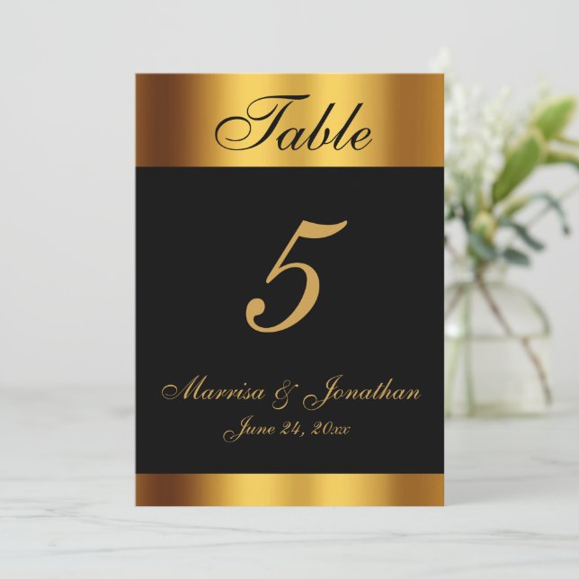Luxury Black Gold Calligraphy Wedding Table Number (Standing Front)