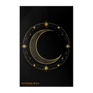 Luxury Black Gold Celestial Moon Acrylic Art