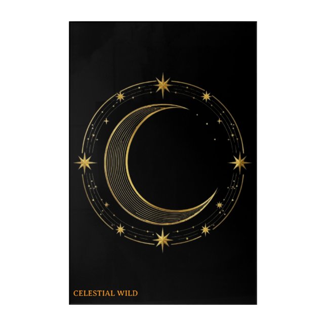 Luxury Black Gold Celestial Moon Acrylic Art (Front)