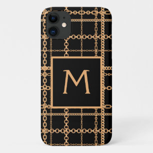 Luxury Black Gold Chain Pattern Monogram iPhone 11 Case