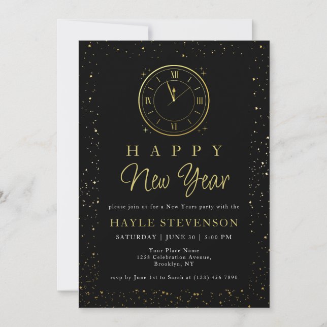 Luxury Black Gold Cheers to the New Year Party Invitation (Front)